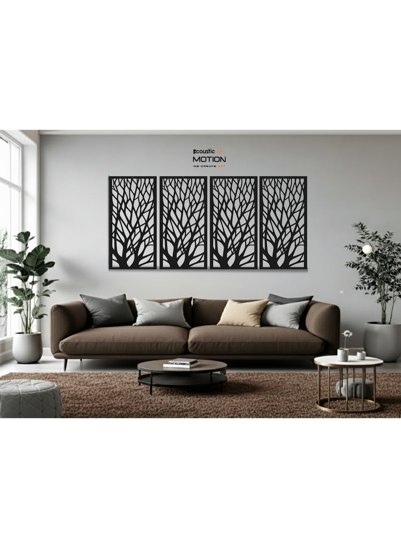 Acoustic Motion Wooden MDF Wall Art Decor Panels, ROOTS Design with Double-Face Tape, Modern Black Wall Hanging for Home, Living Room, Bedroom, Office & Hotel, 25×50×0.5 cm, 4-Piece Set - Image 3